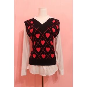 Sioni Red Heart Knit Vest & Blouse